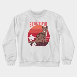 beautiful cat retro sunset Crewneck Sweatshirt